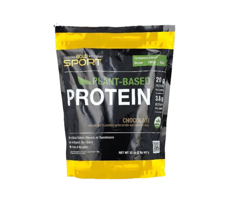 California Gold Nutrition Sport, Plant-Based Protein with Organic Brown Rice Protein Concentrate, Flaxseed, Chia Seed, Chocolate, 2 Lb (907 G)